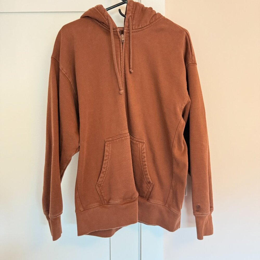 Aritzia Tna Boyfriend Hoodie Extra Fleece Zip Front Size M Brown Cotton